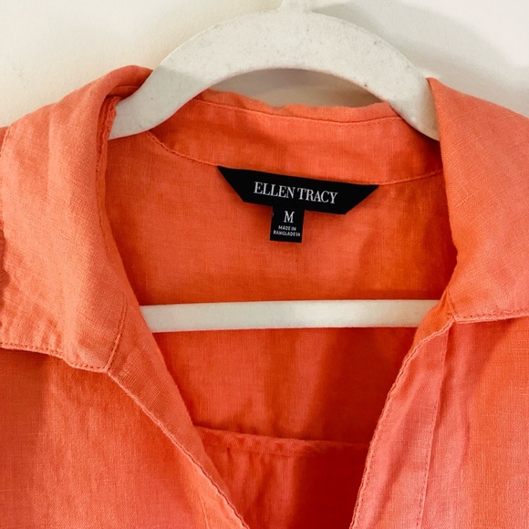 Ellen Tracy orange linen blouse SIZE M - Picture 7 of 11